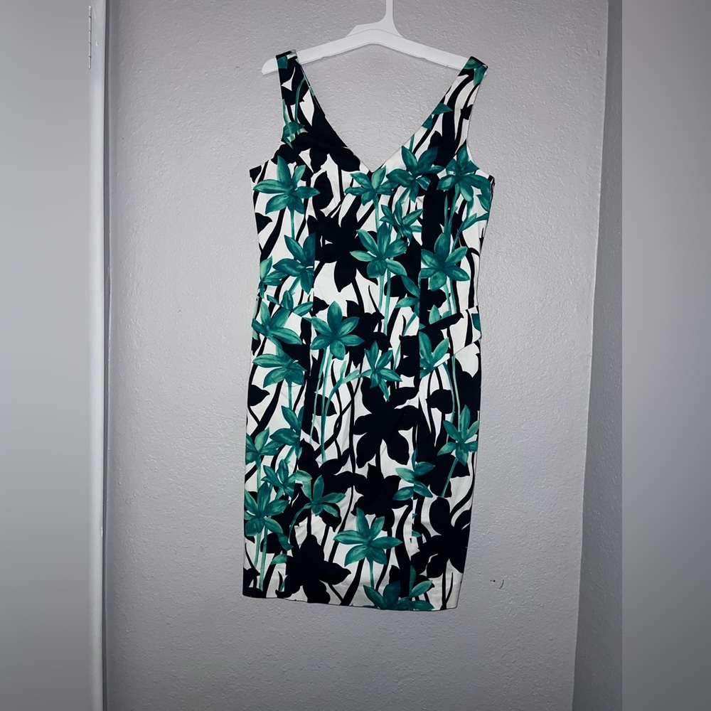 Evan Picone Women Sleeveless Green Black Floral Dress - Picture 1 of 7
